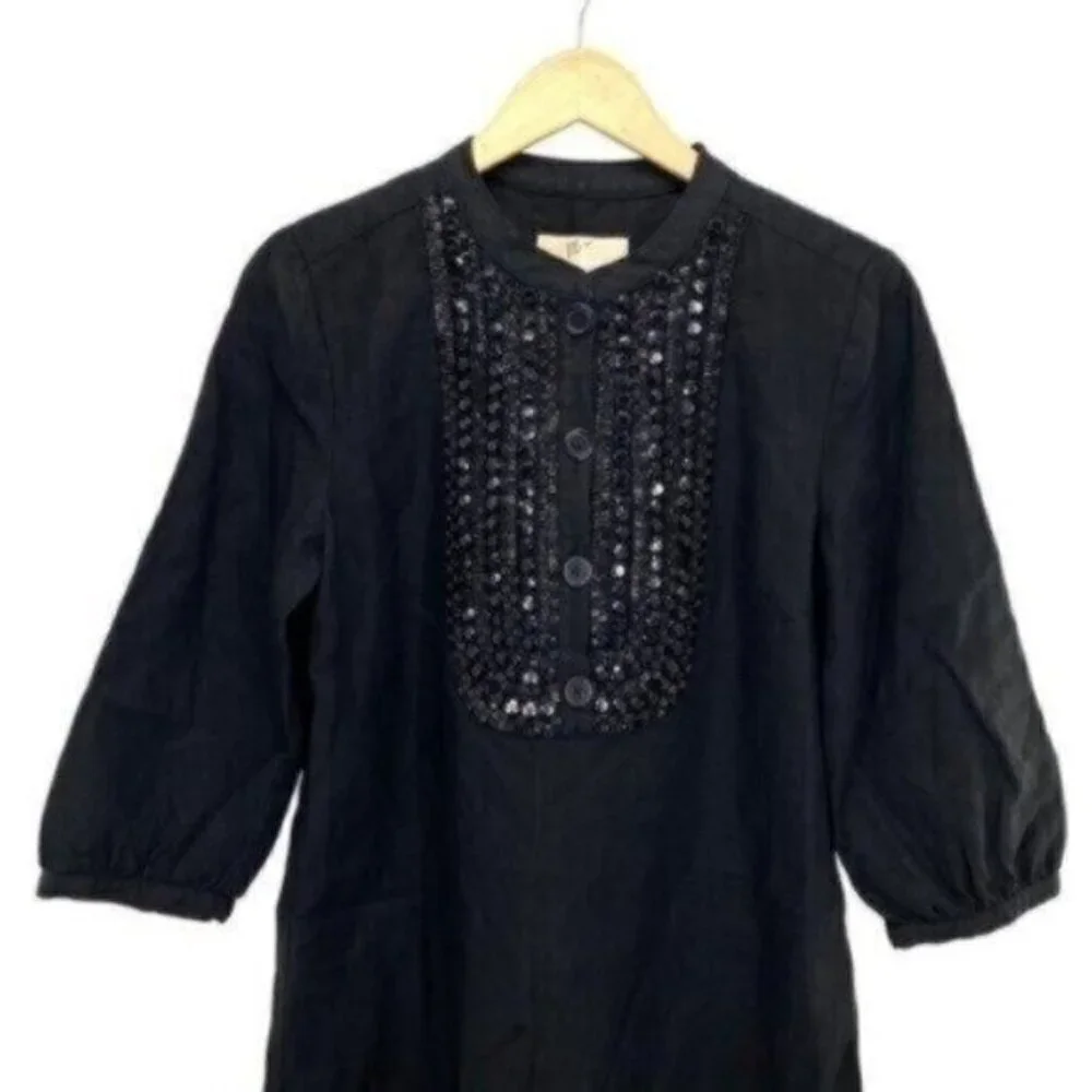 Michael Kors Womens Linen Black Beaded Dress